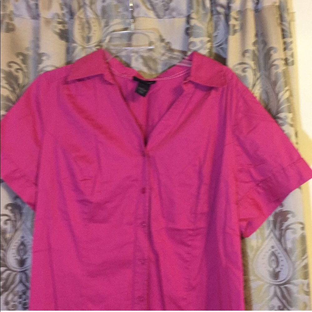 Lane Bryant Pink V-Neck Button Down Shirt